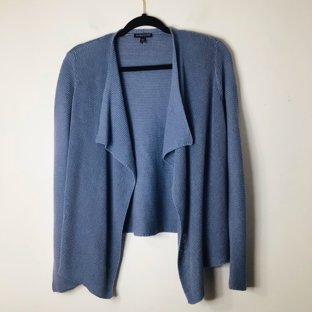Eileen Fisher small linen open cardigan light blue